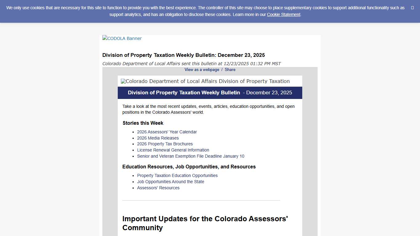 Division of Property Taxation Weekly Bulletin: December 23, 2025